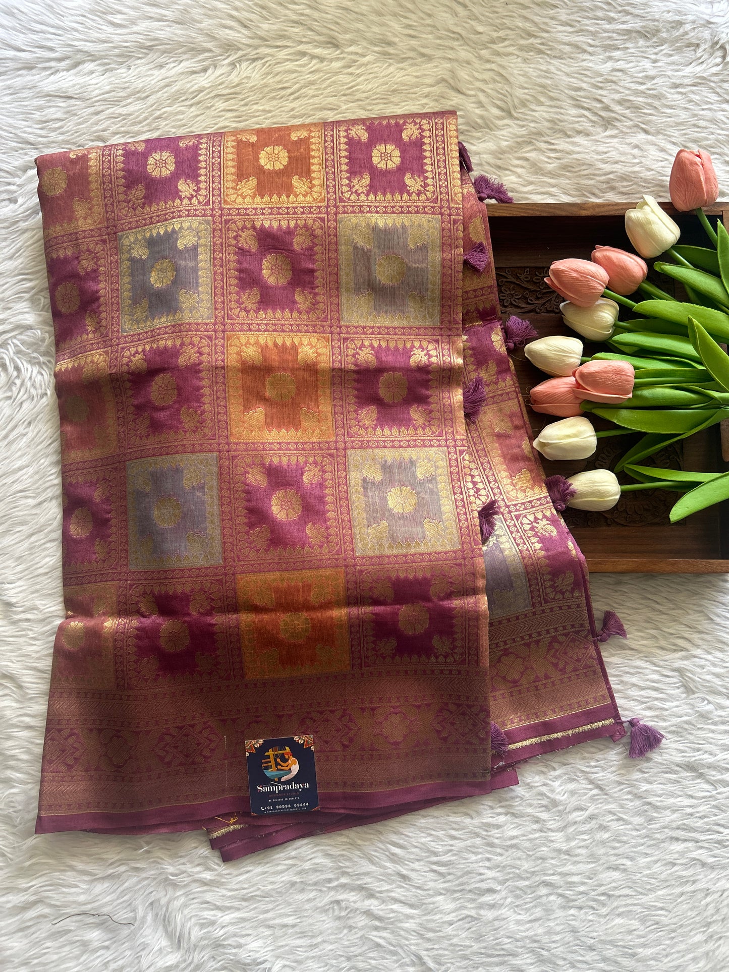 Semi Raw Silk Saree Pink Colored Complemented with a Zari Border. - Sampradaya Designer Studio