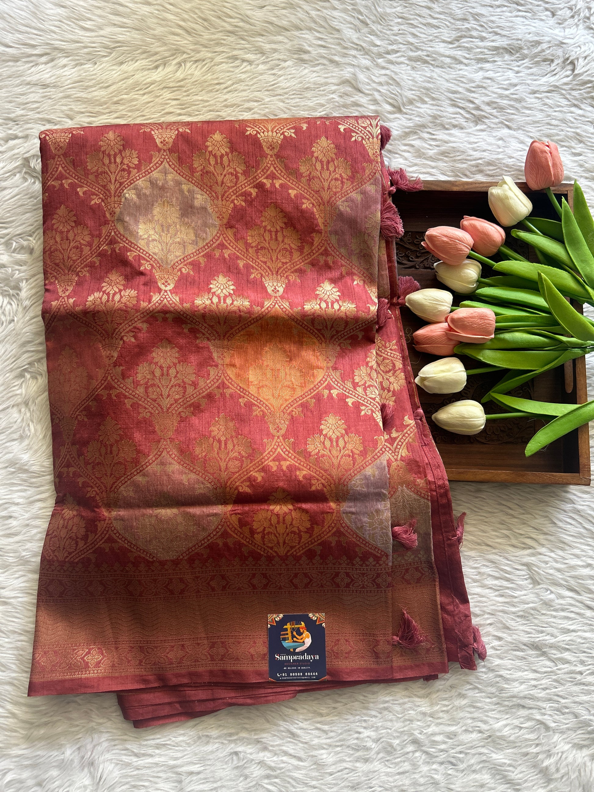 Semi Raw Silk Saree Rose Pink Colored Complemented with a Zari Border. - Sampradaya Designer Studio