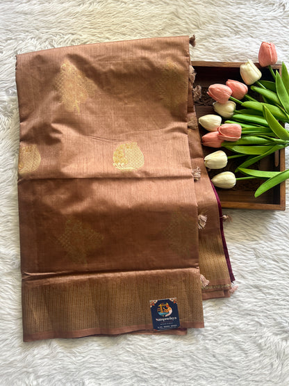 Semi Raw Silk Saree Light Brown Colored Complemented with a Zari Border. - Sampradaya Designer Studio