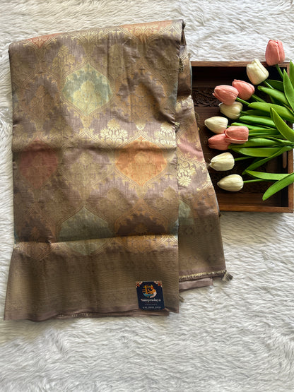Semi Raw Silk Saree Gray Colored Complemented with a Zari Border. - Sampradaya Designer Studio