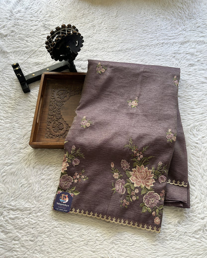 Banarasi Fancy Crushed Saree Dark Lavender Colored Complemented with a Borderless. - Sampradaya Designer Studio