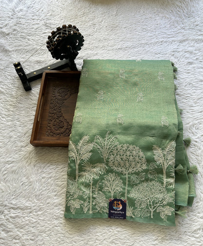 Banarasi Fancy Crushed Saree Sea Green Colored Complemented with a Borderless. - Sampradaya Designer Studio