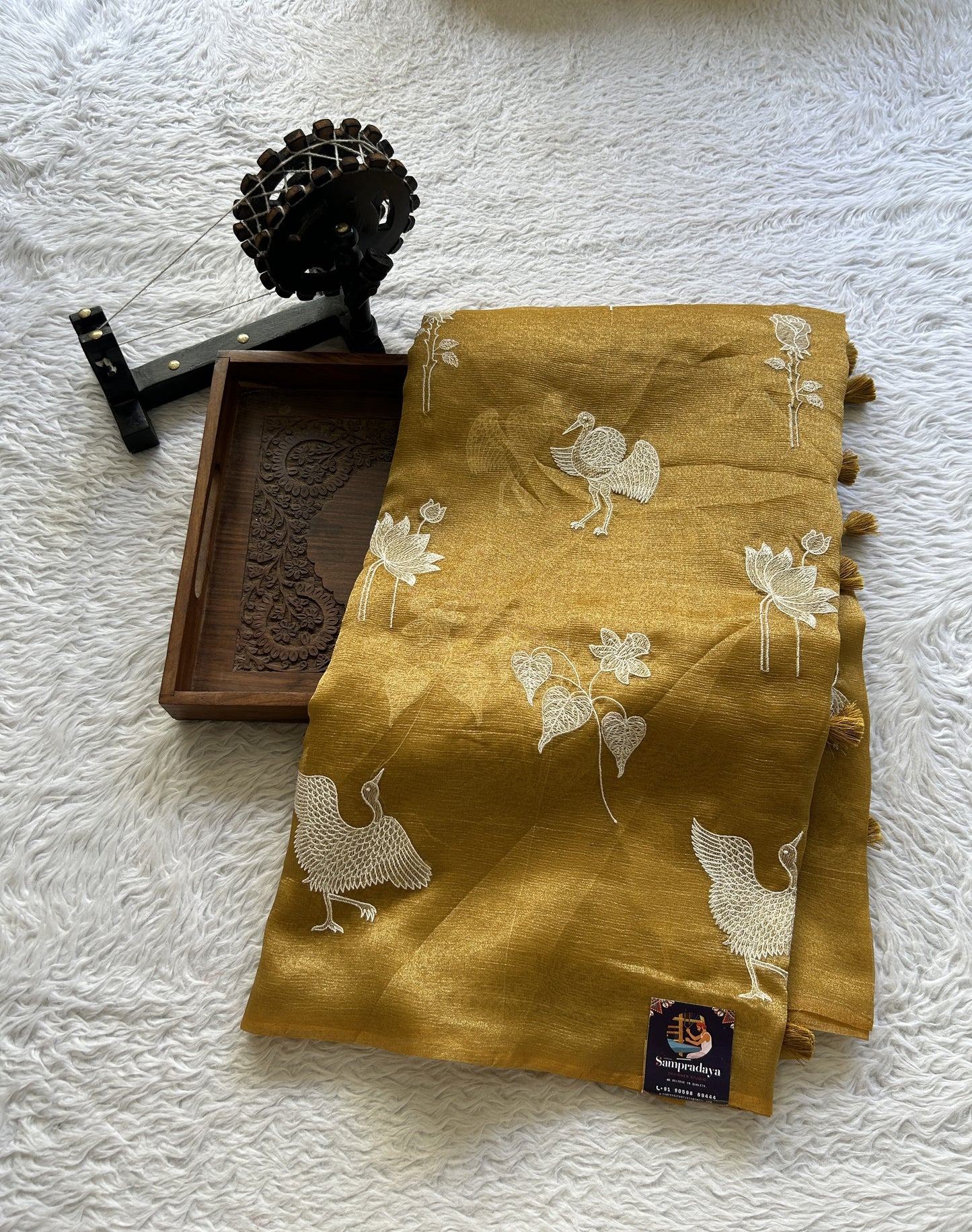 Banarasi Fancy Crushed Saree Yellow Colored Complemented with a Borderless. - Sampradaya Designer Studio