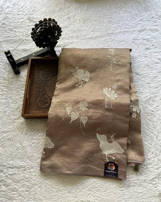 Banarasi Fancy Crushed Saree Light Brown Colored Complemented with a Borderless. - Sampradaya Designer Studio