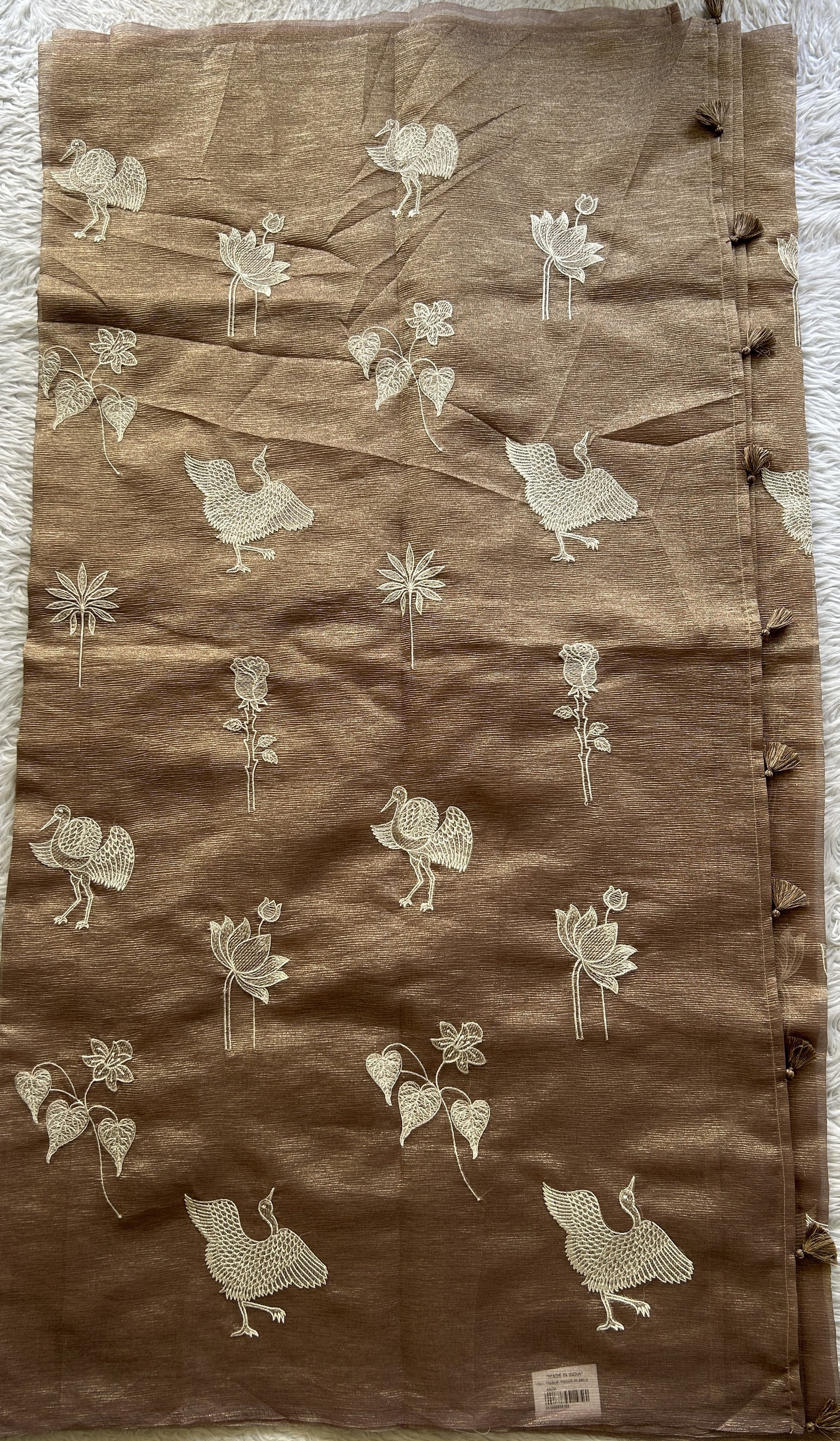 Banarasi Fancy Crushed Saree Light Brown Colored Complemented with a Borderless. - Sampradaya Designer Studio