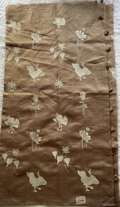Banarasi Fancy Crushed Saree Light Brown Colored Complemented with a Borderless. - Sampradaya Designer Studio