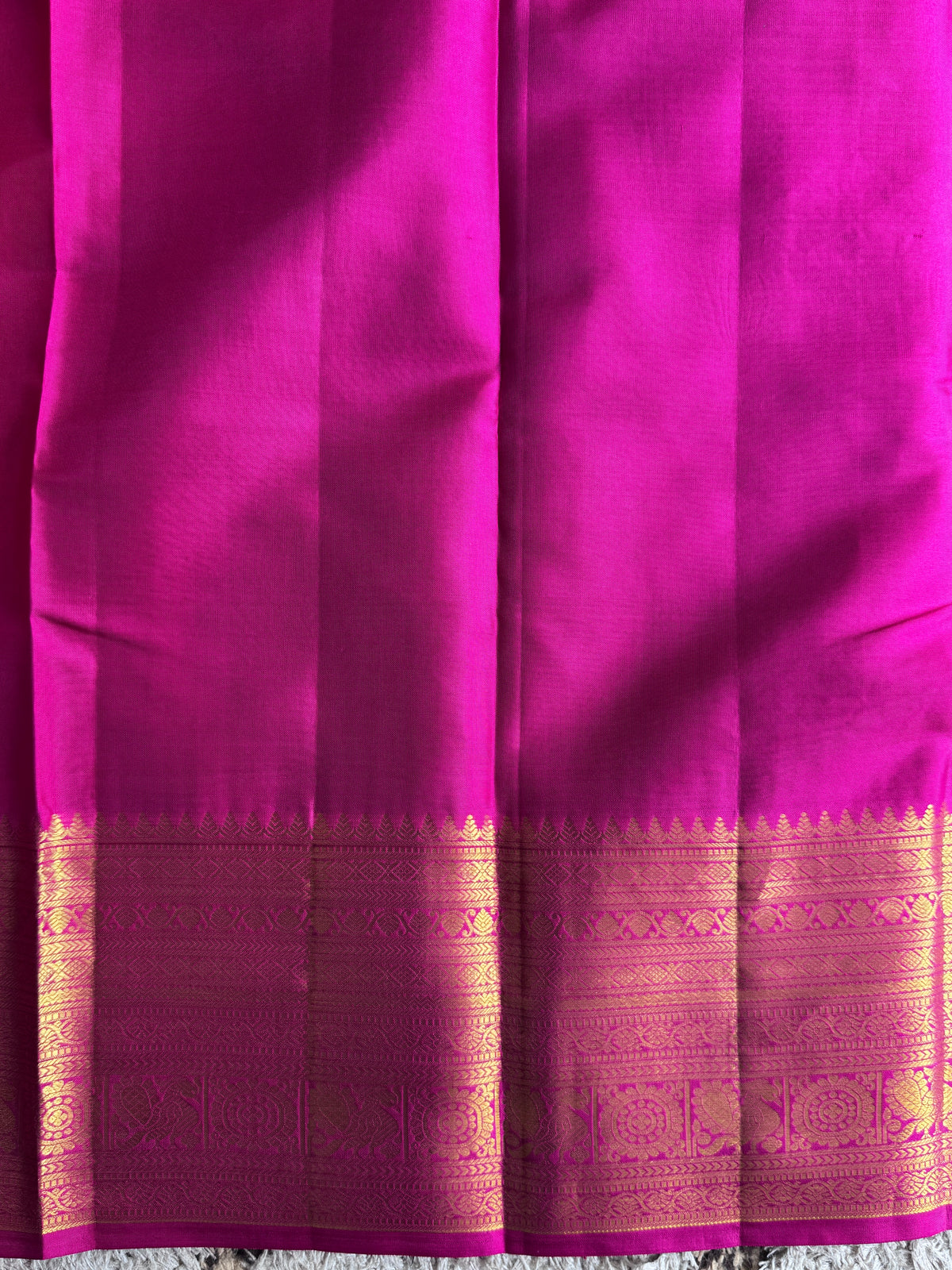 Pure Kanjivaram Silk Saree | Rani Pink With Gold Zari Border | Handloom | Silk Mark Certified