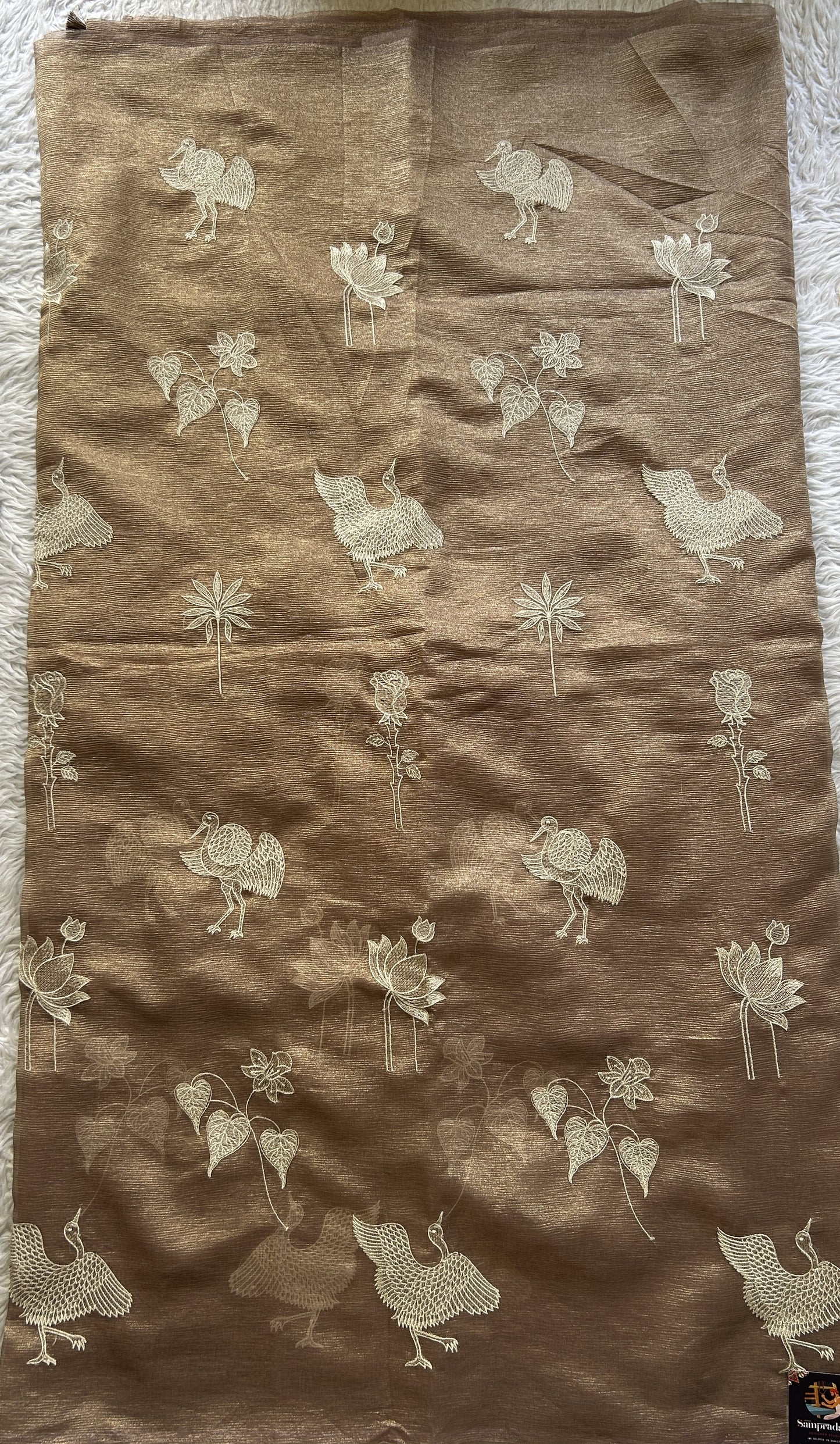 Banarasi Fancy Crushed Saree Light Brown Colored Complemented with a Borderless. - Sampradaya Designer Studio