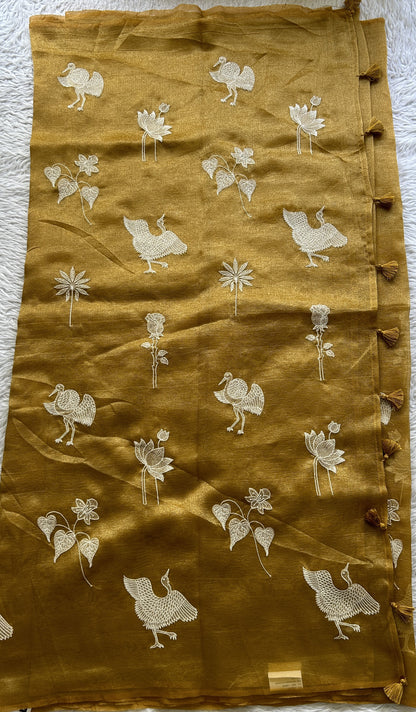 Banarasi Fancy Crushed Saree Yellow Colored Complemented with a Borderless. - Sampradaya Designer Studio