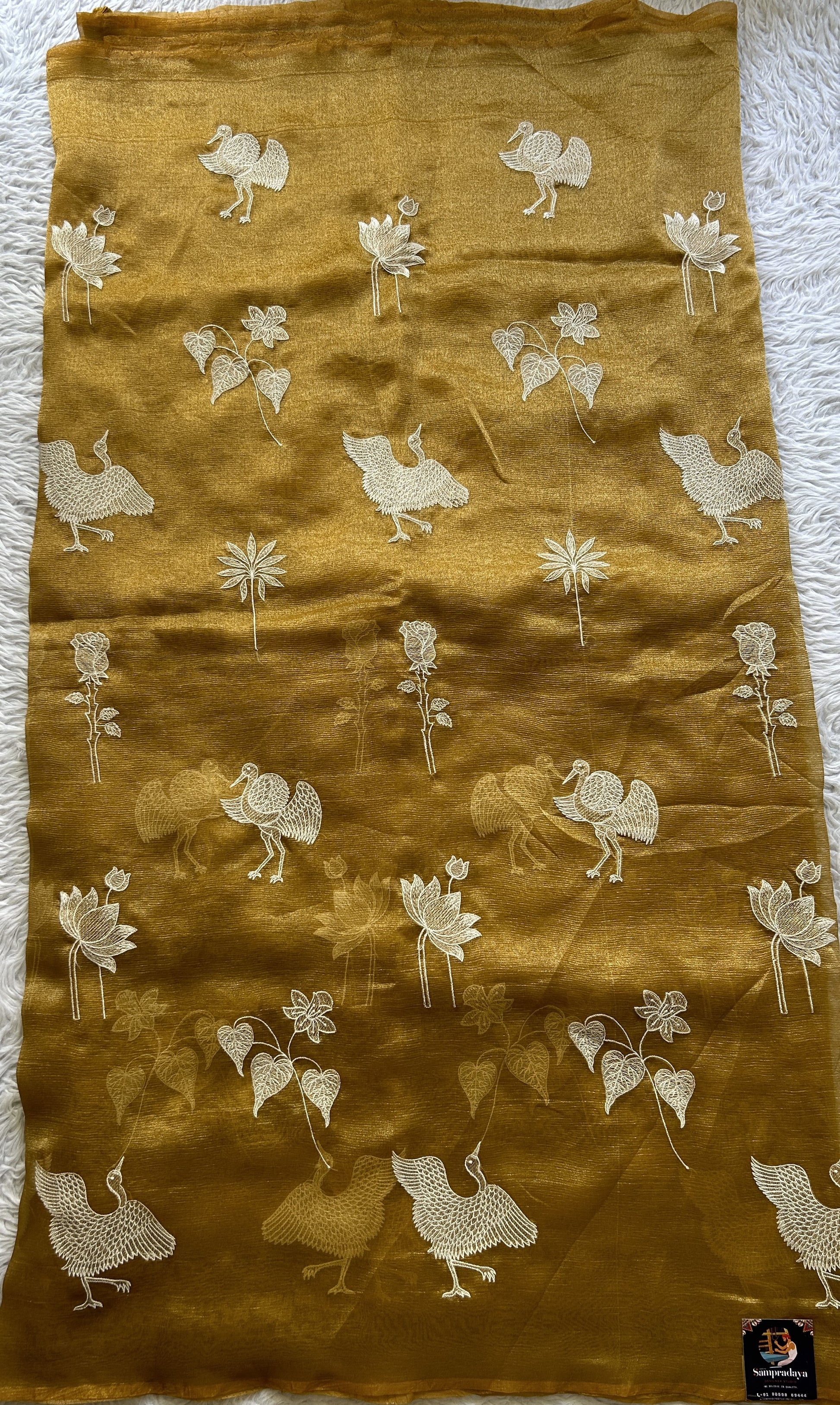 Banarasi Fancy Crushed Saree Yellow Colored Complemented with a Borderless. - Sampradaya Designer Studio