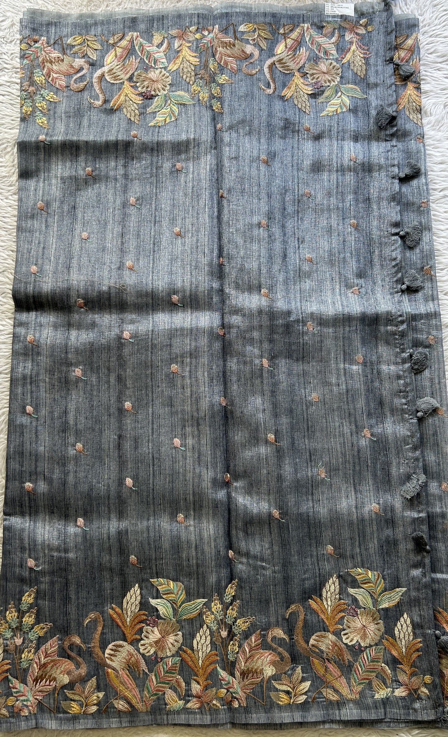 Semi Tussar Saree Ink Blue Colored Elegantly Paired with a Borderless. - Sampradaya Designer Studio