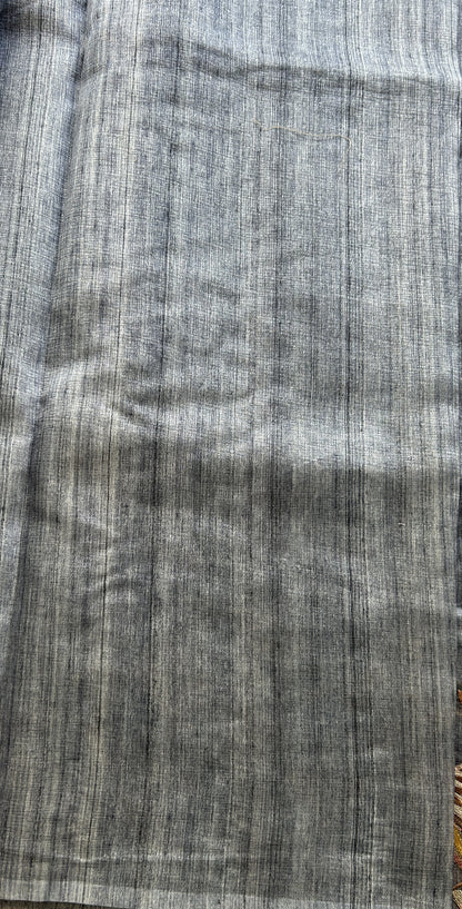 Semi Tussar Saree Ink Blue Colored Elegantly Paired with a Borderless. - Sampradaya Designer Studio