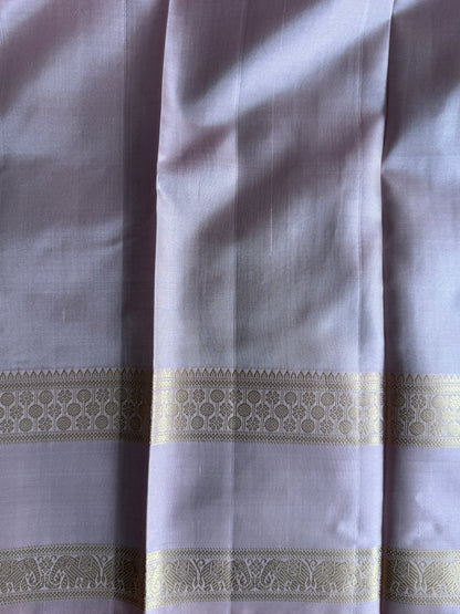 Peach Green Pure Kanjivaram Silk Saree | Gap Border With Peacock Butta | Handloom | Silk Mark Certified (Copy)