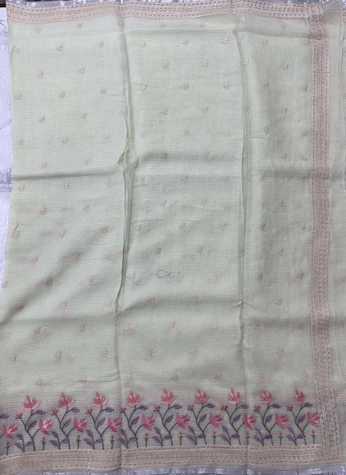 Light Green Pure Cotton Kota Doria Saree | Airy Handloom Summer Drape
