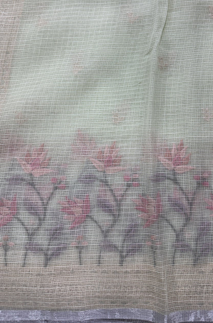 Light Green Pure Cotton Kota Doria Saree | Airy Handloom Summer Drape