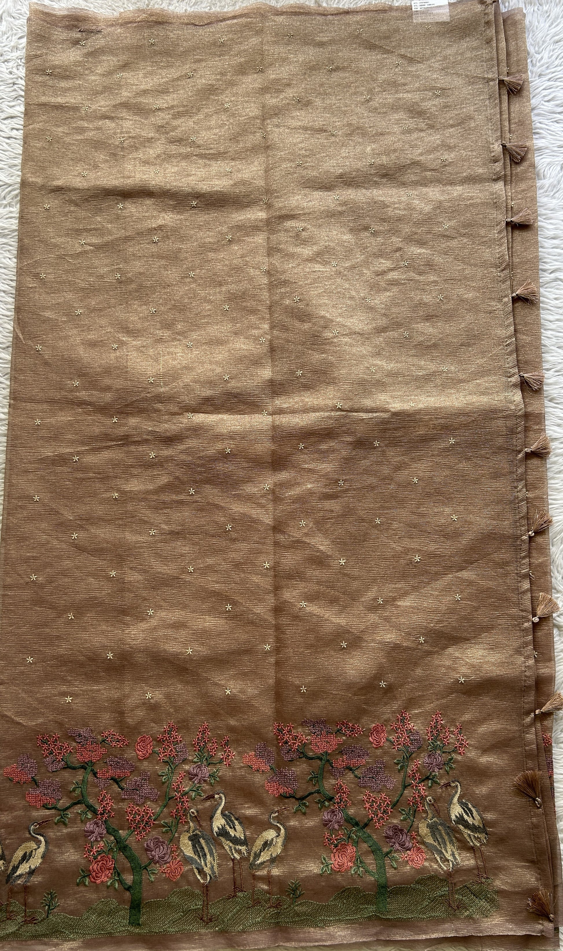 Banarasi Fancy Crushed Saree Chickoo Colored Complemented with a Borderless. - Sampradaya Designer Studio