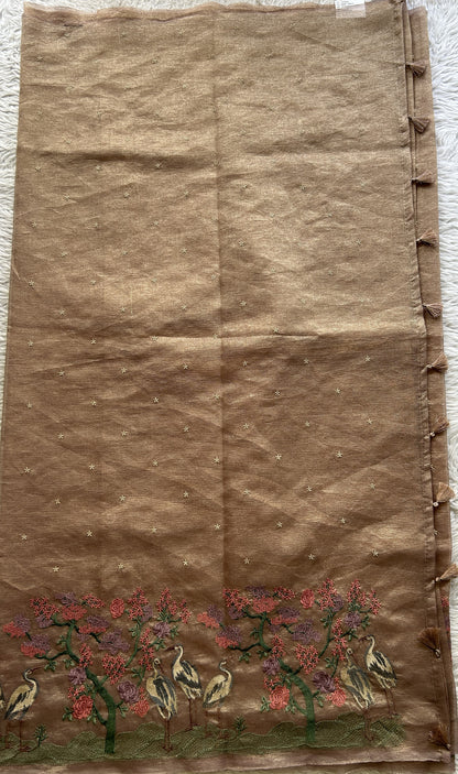 Banarasi Fancy Crushed Saree Chickoo Colored Complemented with a Borderless. - Sampradaya Designer Studio