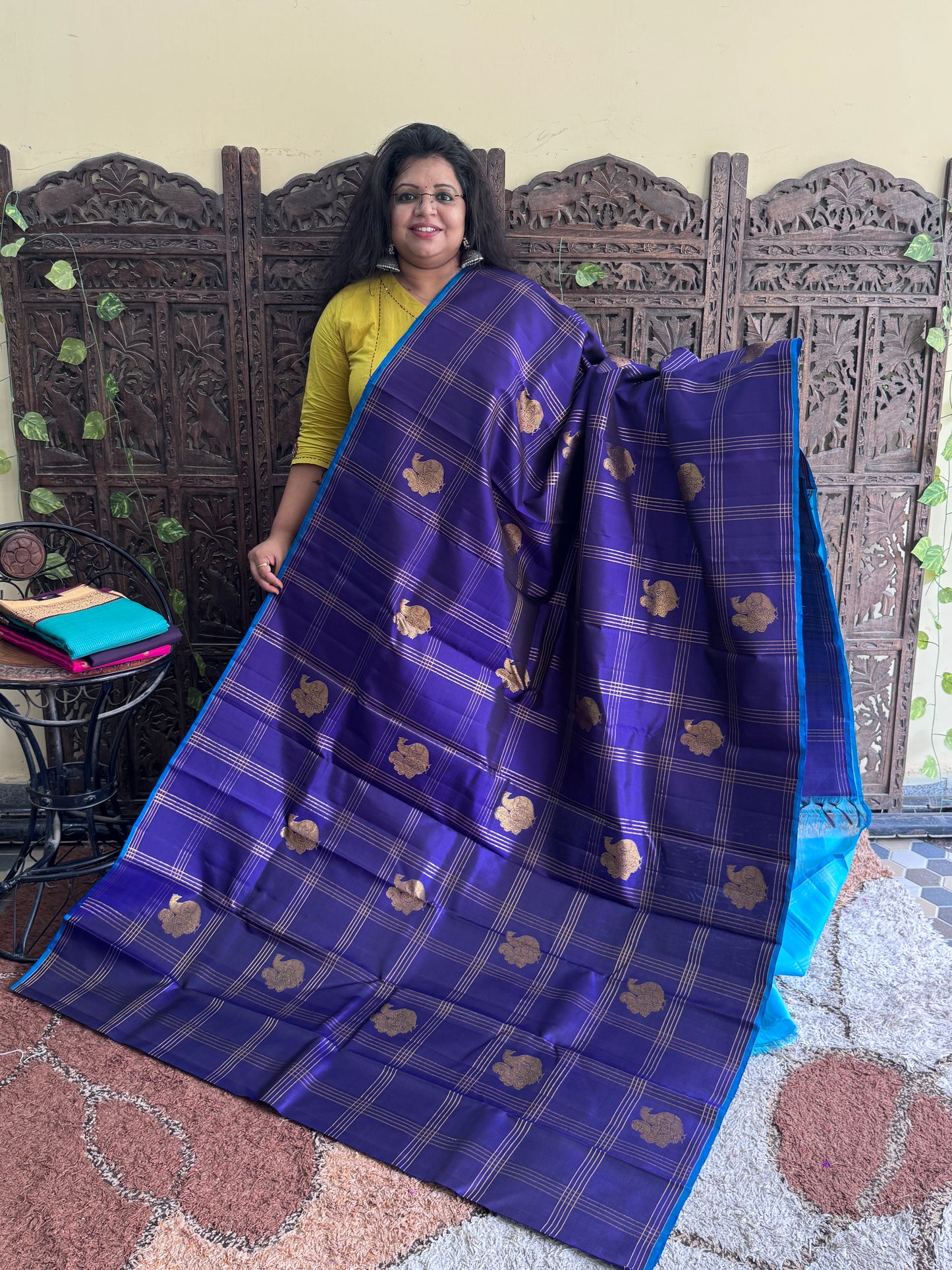 Pure Kanjivaram Silk Saree |  Deep Royal Blue With Gold Zari Border | Handloom | Silk Mark Certified