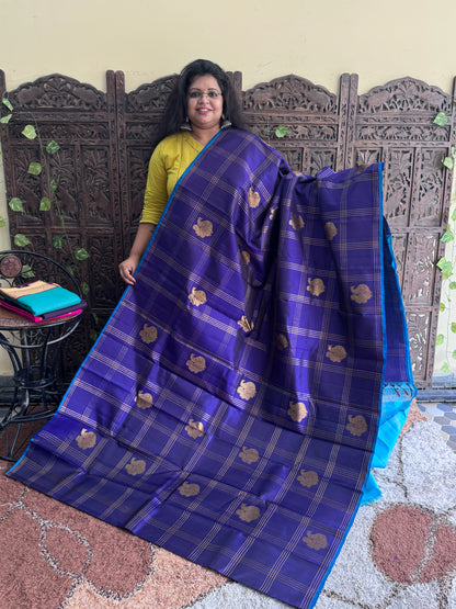 Pure Kanjivaram Silk Saree |  Deep Royal Blue With Gold Zari Border | Handloom | Silk Mark Certified