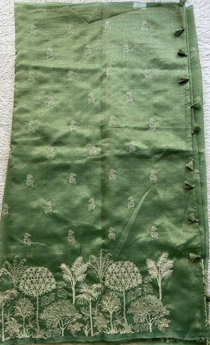 Banarasi Fancy Crushed Saree Sea Green Colored Complemented with a Borderless. - Sampradaya Designer Studio