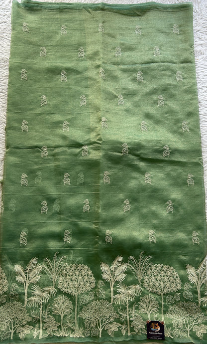 Banarasi Fancy Crushed Saree Sea Green Colored Complemented with a Borderless. - Sampradaya Designer Studio