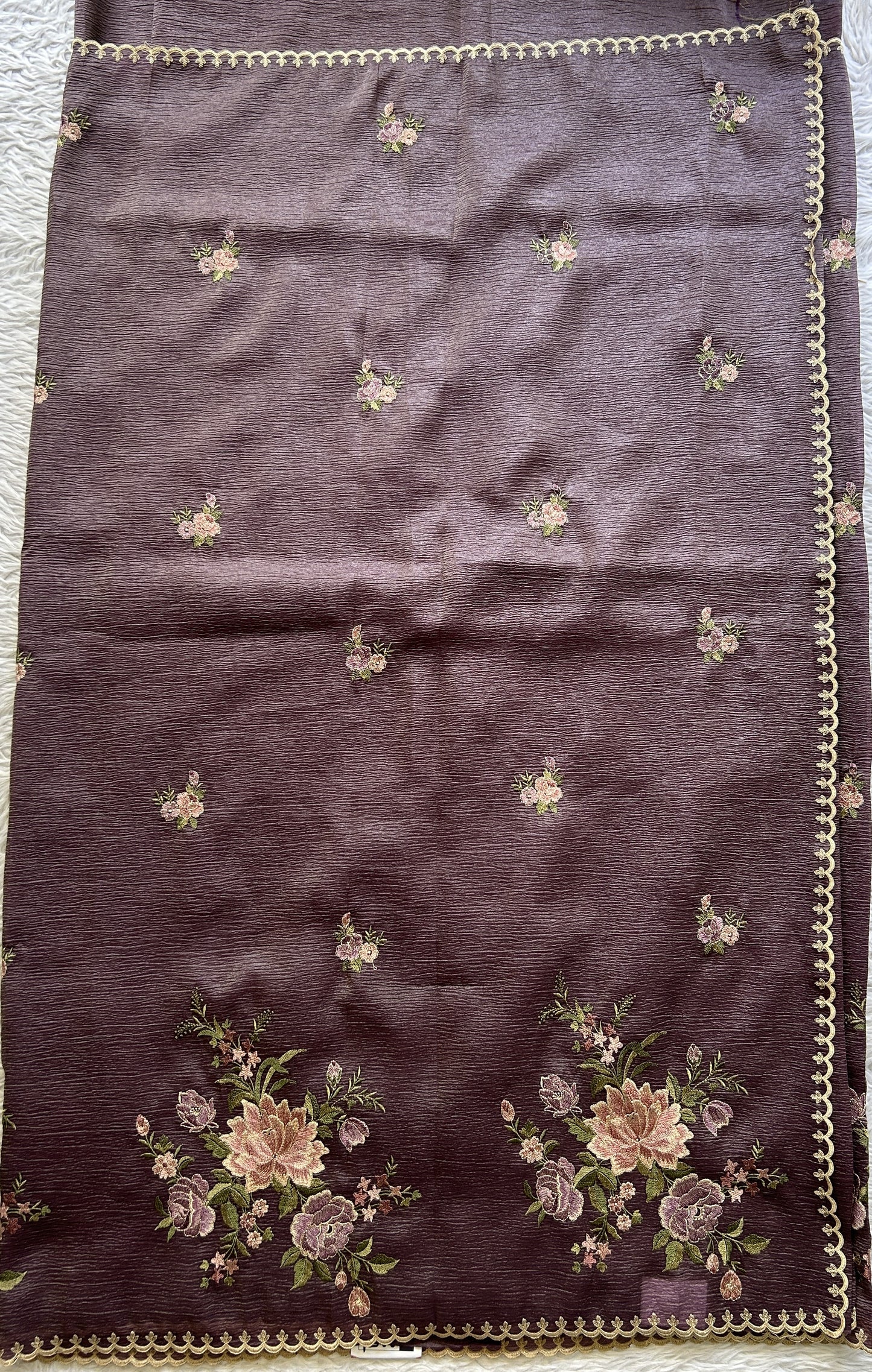 Banarasi Fancy Crushed Saree Dark Lavender Colored Complemented with a Borderless. - Sampradaya Designer Studio