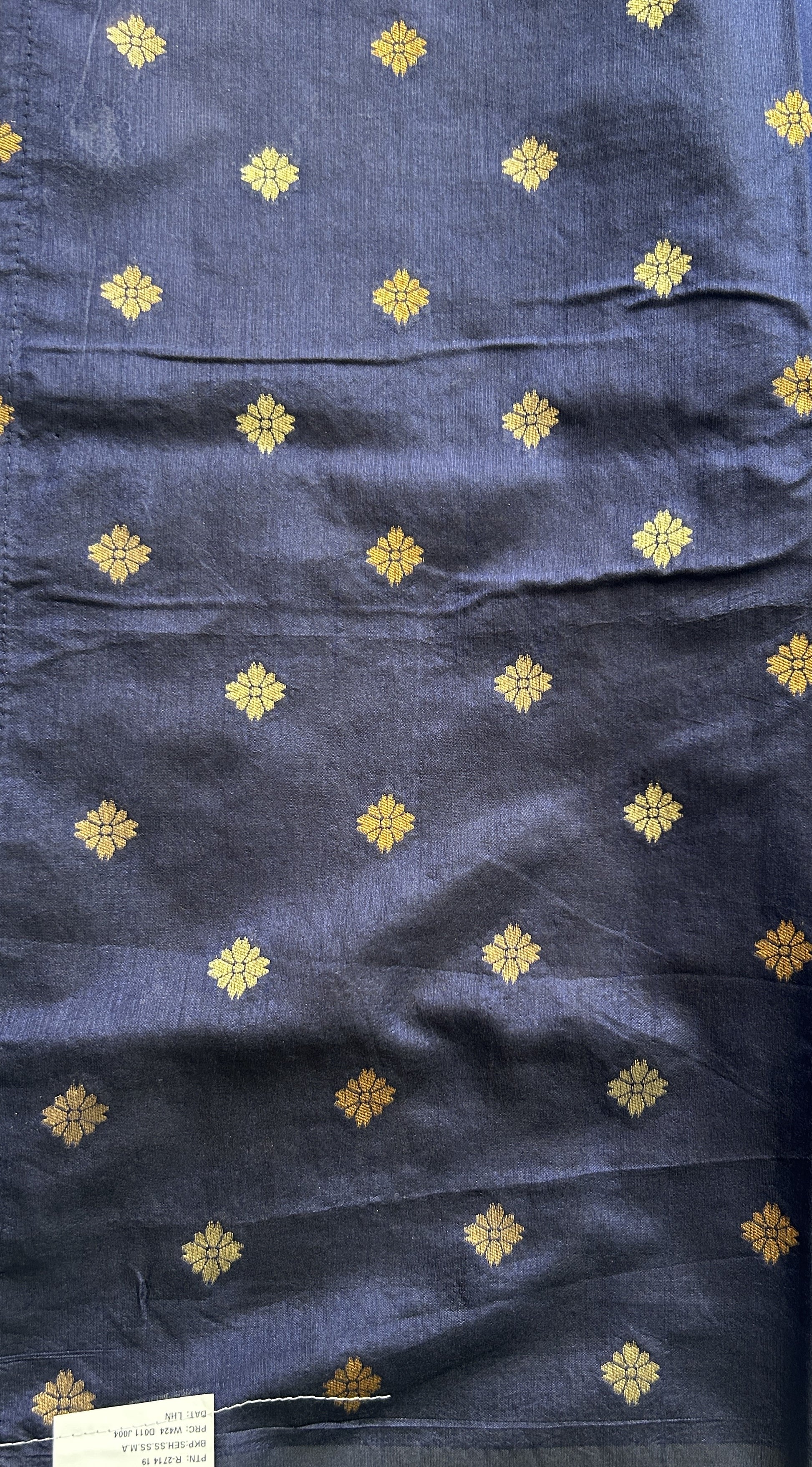 Semi Raw Silk Saree Ink Blue Colored Complemented with a Zari Border. - Sampradaya Designer Studio