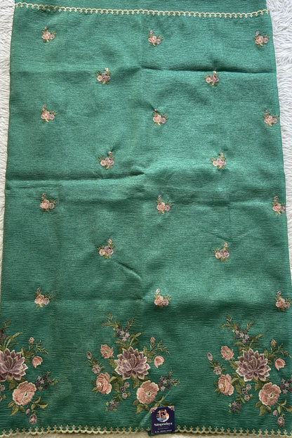 Banarasi Fancy Crushed Saree Bottle Green Colored Complemented with a Borderless. - Sampradaya Designer Studio
