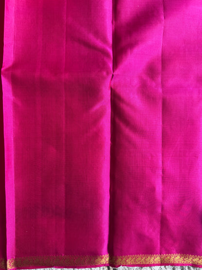 Pure Kanjivaram Silk Saree | Rani Pink With Gold Zari Border | Handloom | Silk Mark Certified