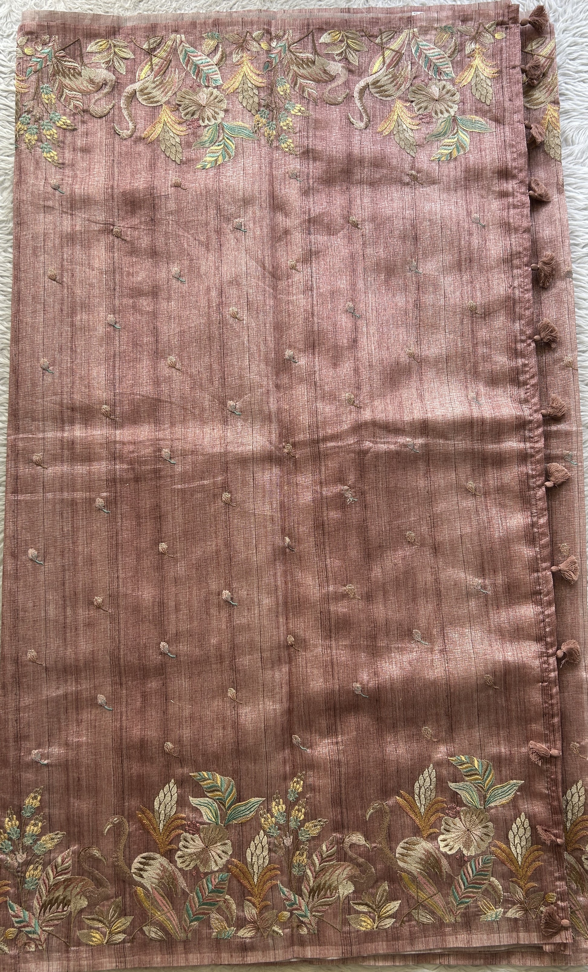 Semi Tussar Saree Onion Pink Colored Elegantly Paired with a Borderless. - Sampradaya Designer Studio