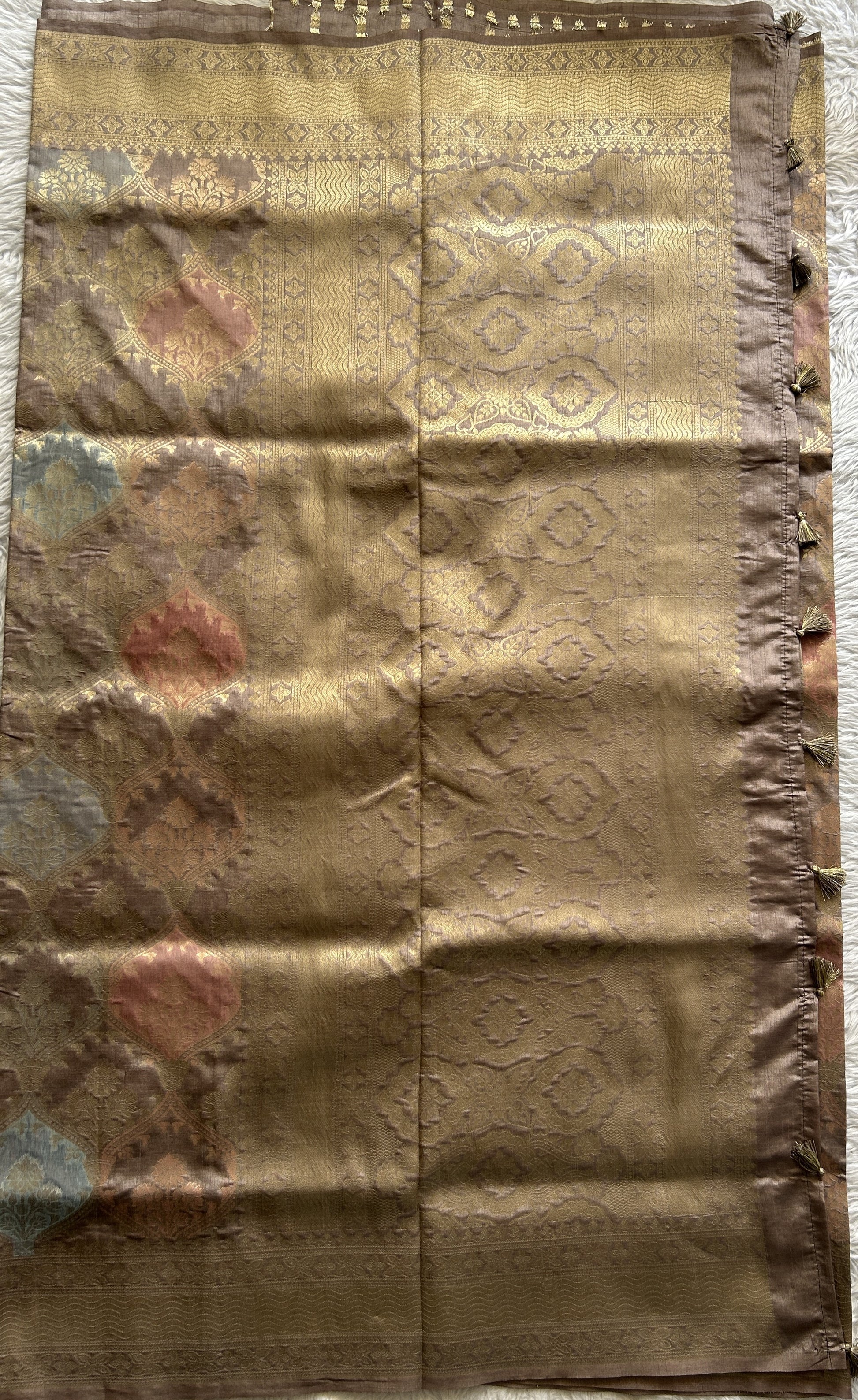 Semi Raw Silk Saree Gray Colored Complemented with a Zari Border. - Sampradaya Designer Studio
