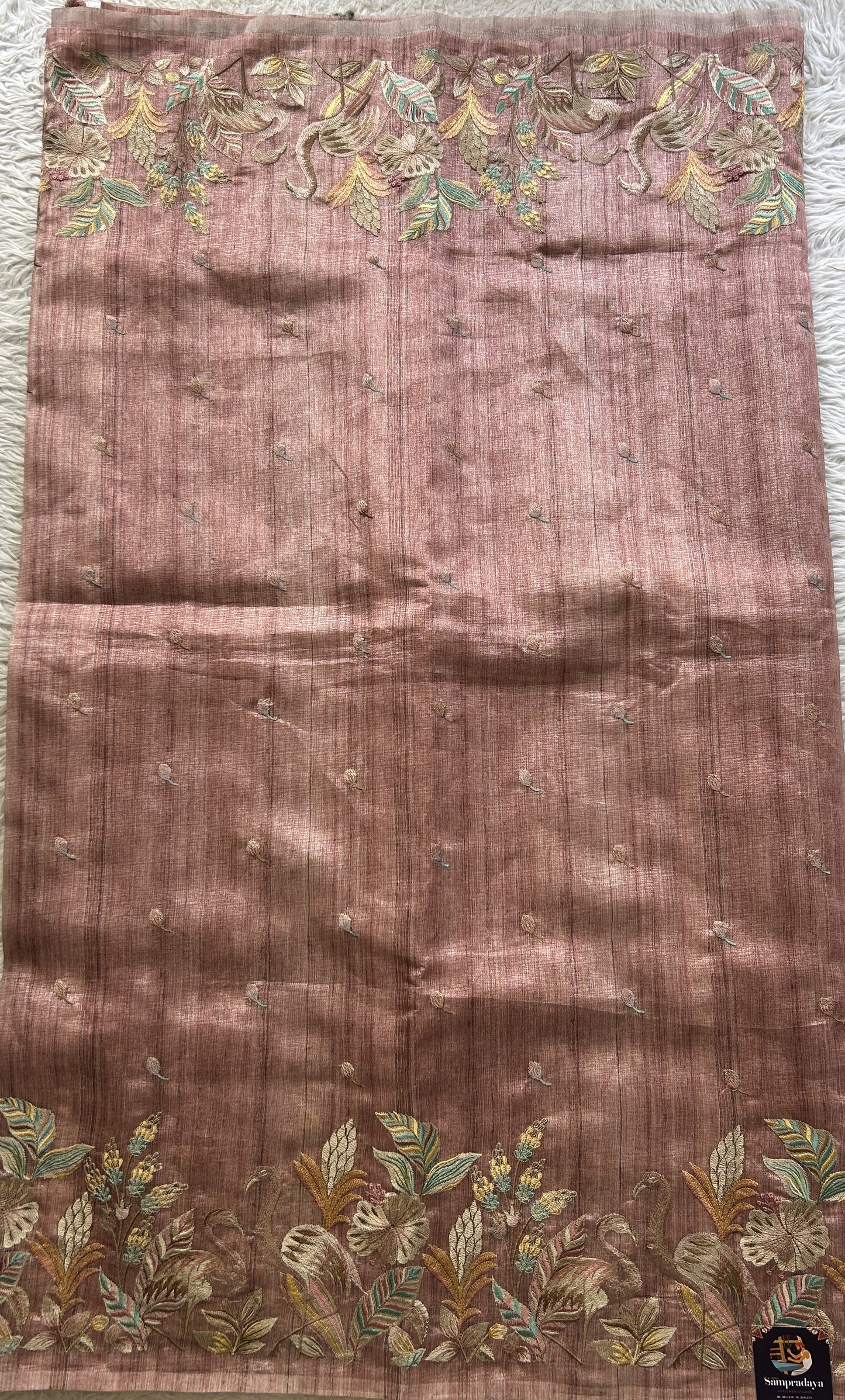 Semi Tussar Saree Onion Pink Colored Elegantly Paired with a Borderless. - Sampradaya Designer Studio