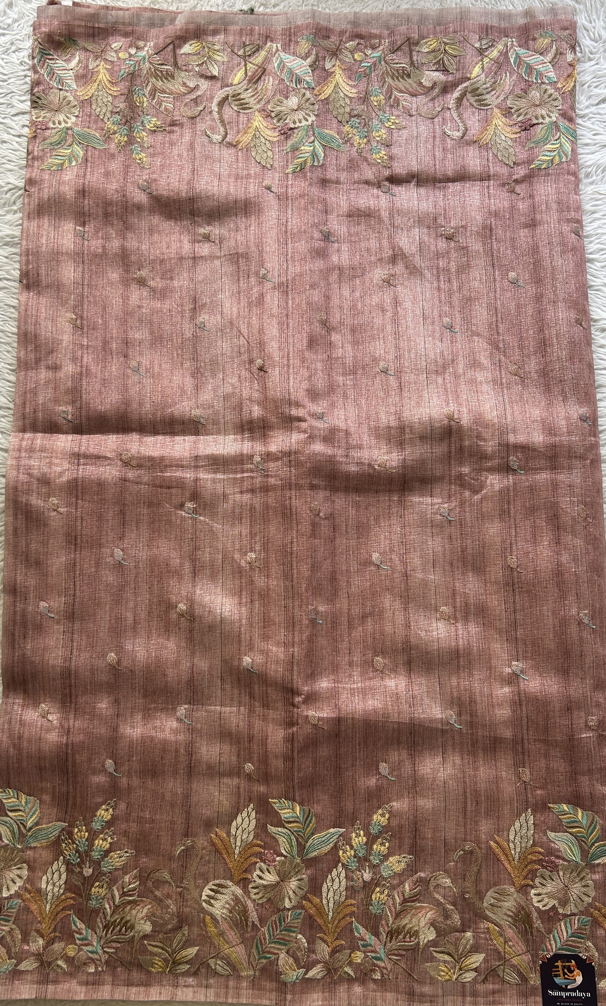 Semi Tussar Saree Onion Pink Colored Elegantly Paired with a Borderless. - Sampradaya Designer Studio