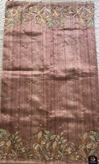 Semi Tussar Saree Onion Pink Colored Elegantly Paired with a Borderless. - Sampradaya Designer Studio