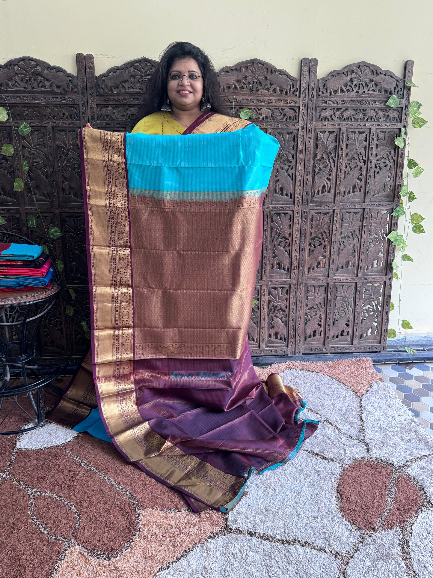 Pure Kanjivaram Silk Saree |  Blue With Gold Zari Border | Handloom | Silk Mark Certified