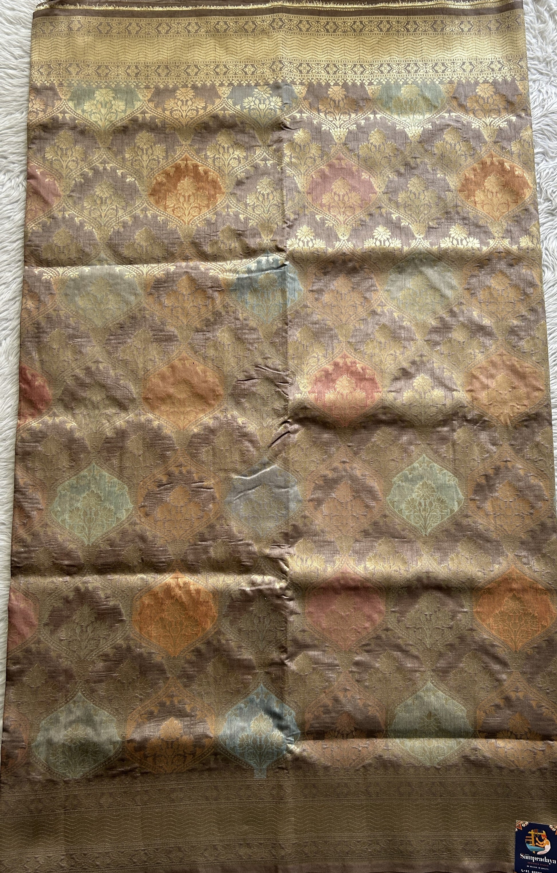 Semi Raw Silk Saree Gray Colored Complemented with a Zari Border. - Sampradaya Designer Studio
