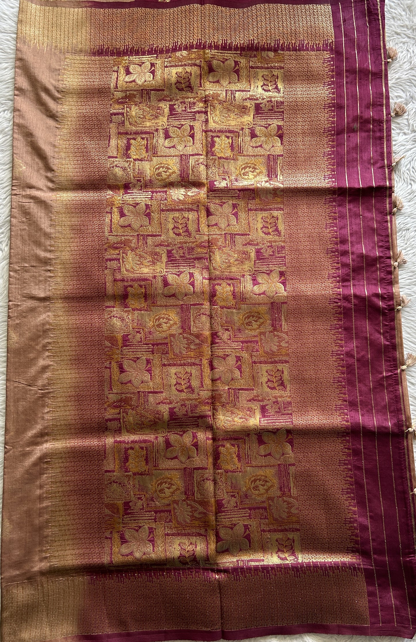 Semi Raw Silk Saree Light Brown Colored Complemented with a Zari Border. - Sampradaya Designer Studio
