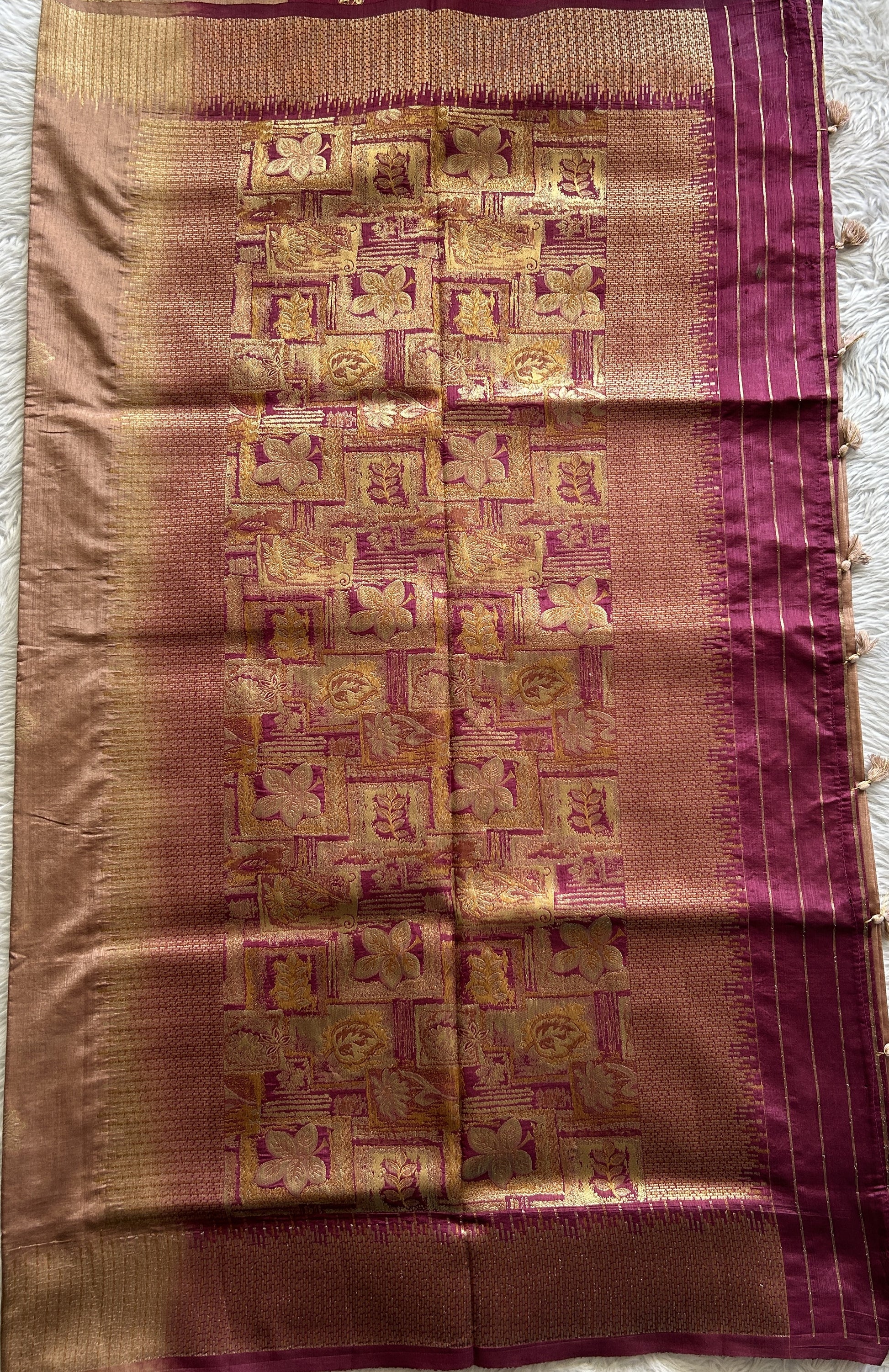 Semi Raw Silk Saree Light Brown Colored Complemented with a Zari Border. - Sampradaya Designer Studio