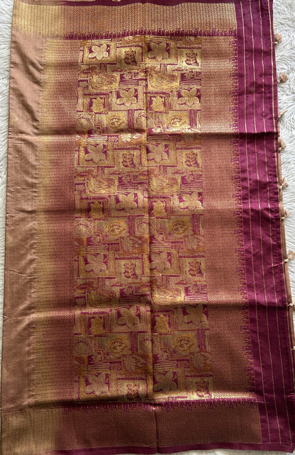 Semi Raw Silk Saree Light Brown Colored Complemented with a Zari Border. - Sampradaya Designer Studio