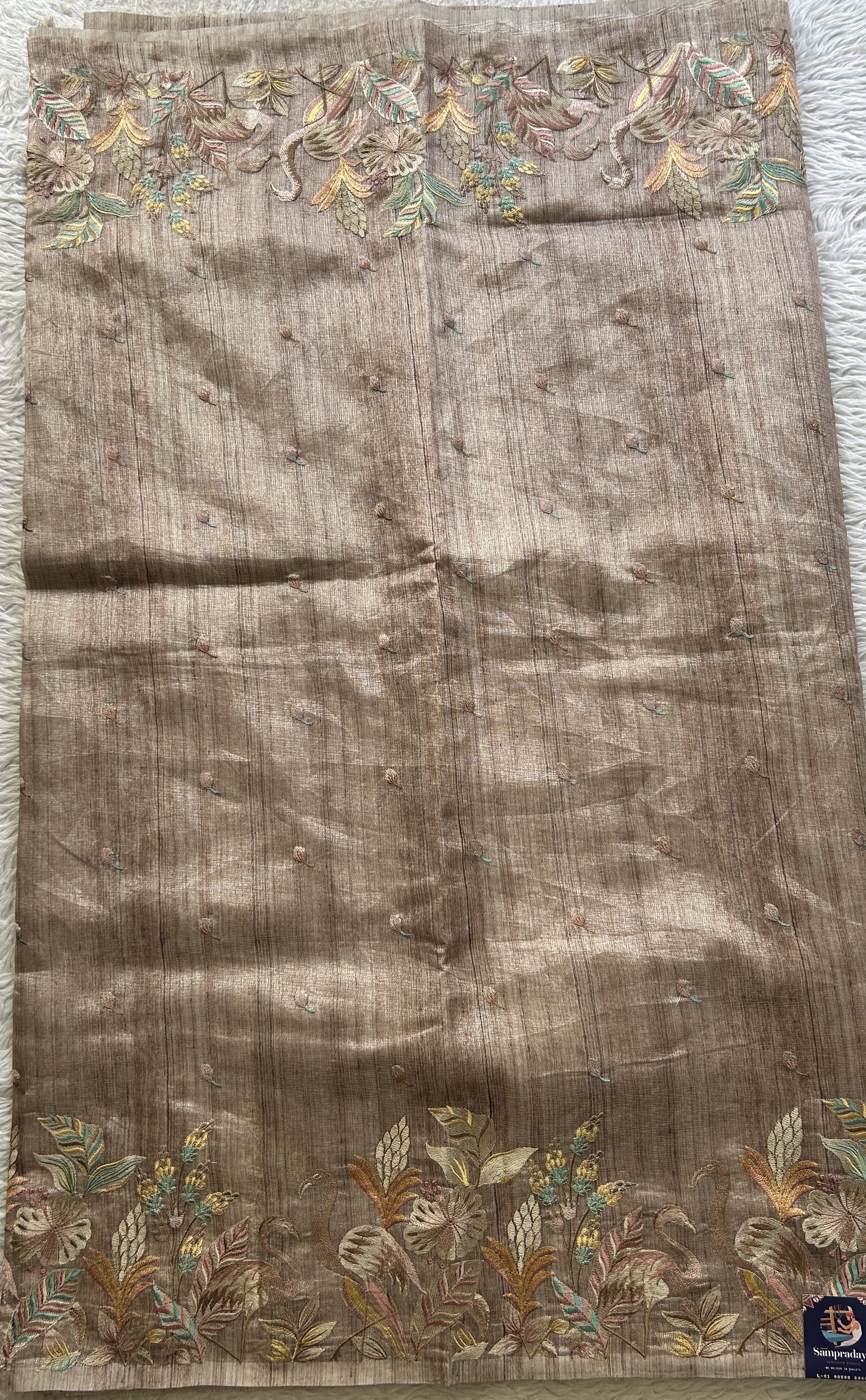 Semi Tussar Saree Light Brown Colored Elegantly Paired with a Borderless. - Sampradaya Designer Studio