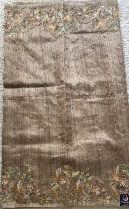 Semi Tussar Saree Light Brown Colored Elegantly Paired with a Borderless. - Sampradaya Designer Studio