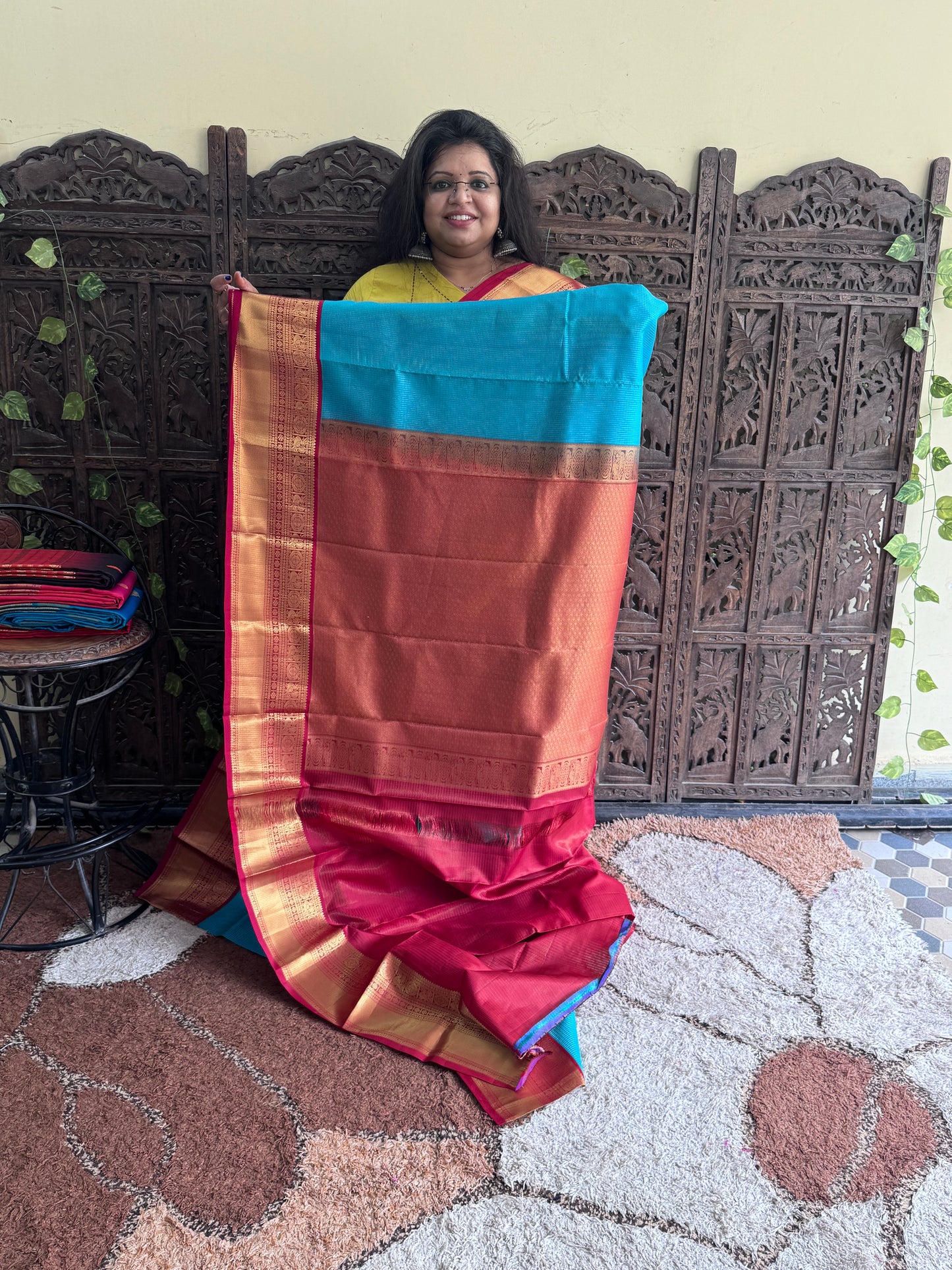Pure Kanjivaram Silk Saree |  Rama Green With Gold Zari Border | Handloom | Silk Mark Certified