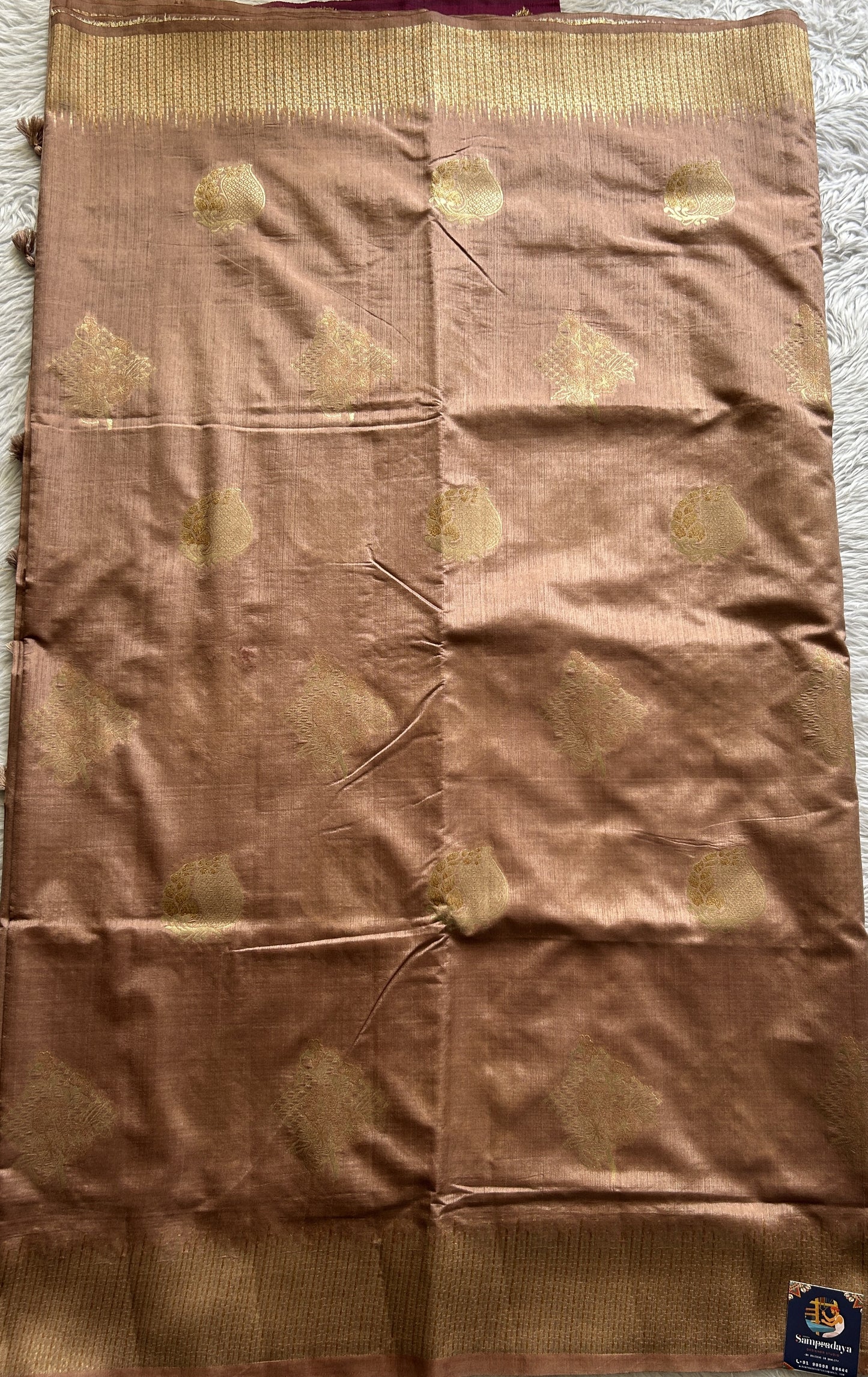 Semi Raw Silk Saree Light Brown Colored Complemented with a Zari Border. - Sampradaya Designer Studio