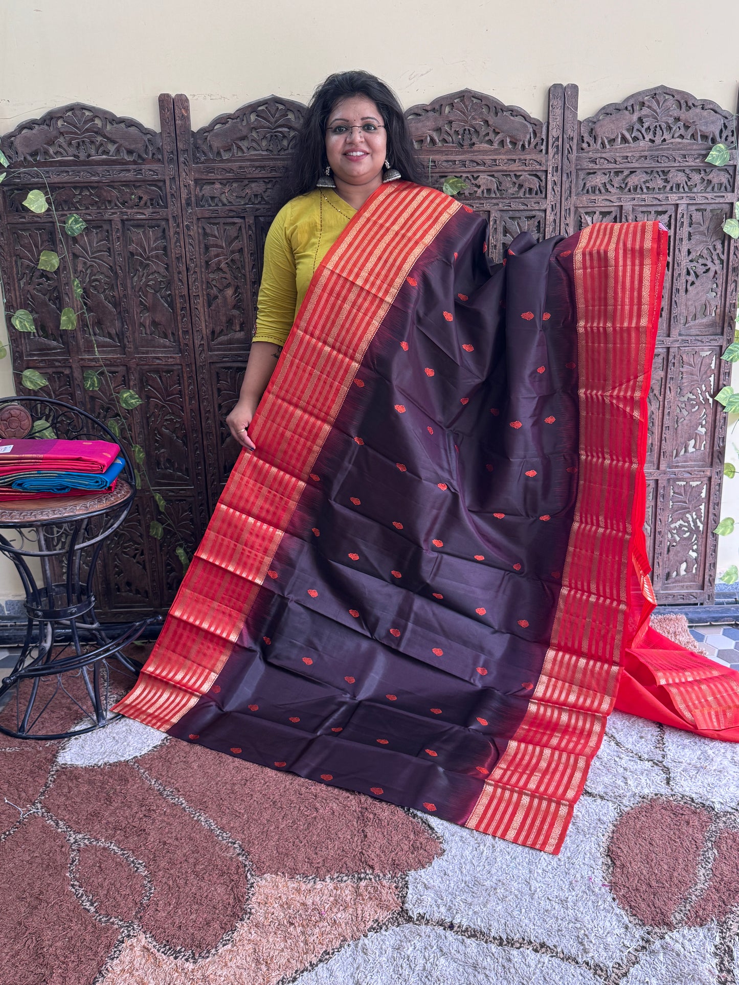 Pure Kanjivaram Silk Saree | Brown With Gold Zari Border | Handloom | Silk Mark Certified
