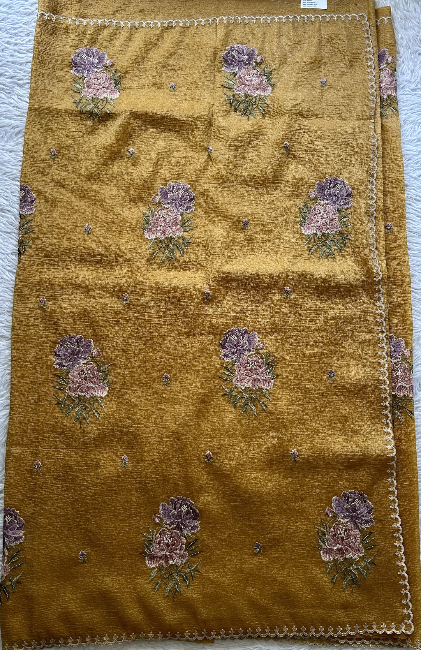 Banarasi Fancy Crushed Saree Dark Mustard Colored Complemented with a Borderless. - Sampradaya Designer Studio