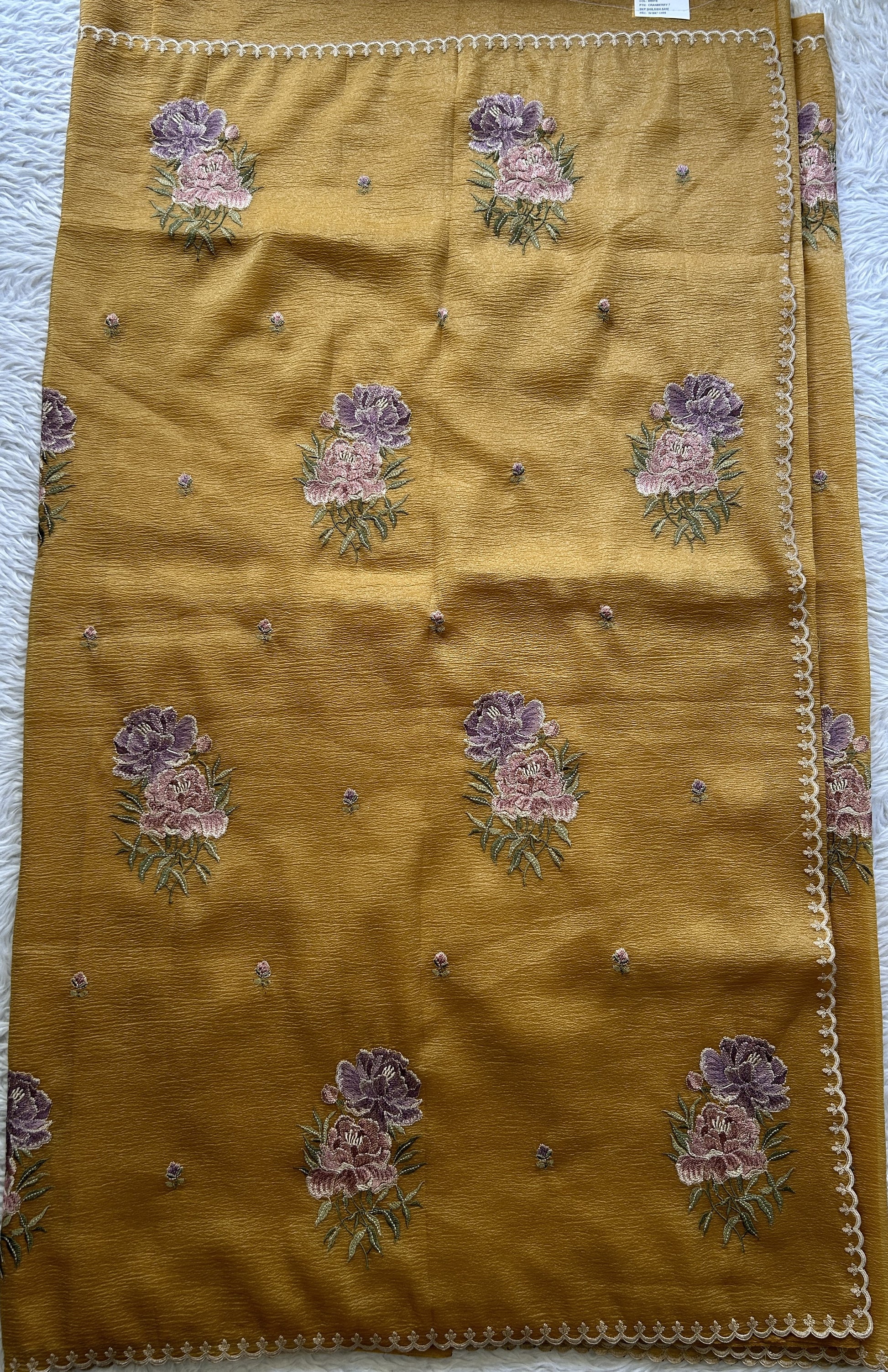 Banarasi Fancy Crushed Saree Dark Mustard Colored Complemented with a Borderless. - Sampradaya Designer Studio