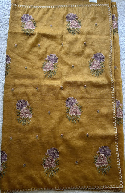 Banarasi Fancy Crushed Saree Dark Mustard Colored Complemented with a Borderless. - Sampradaya Designer Studio