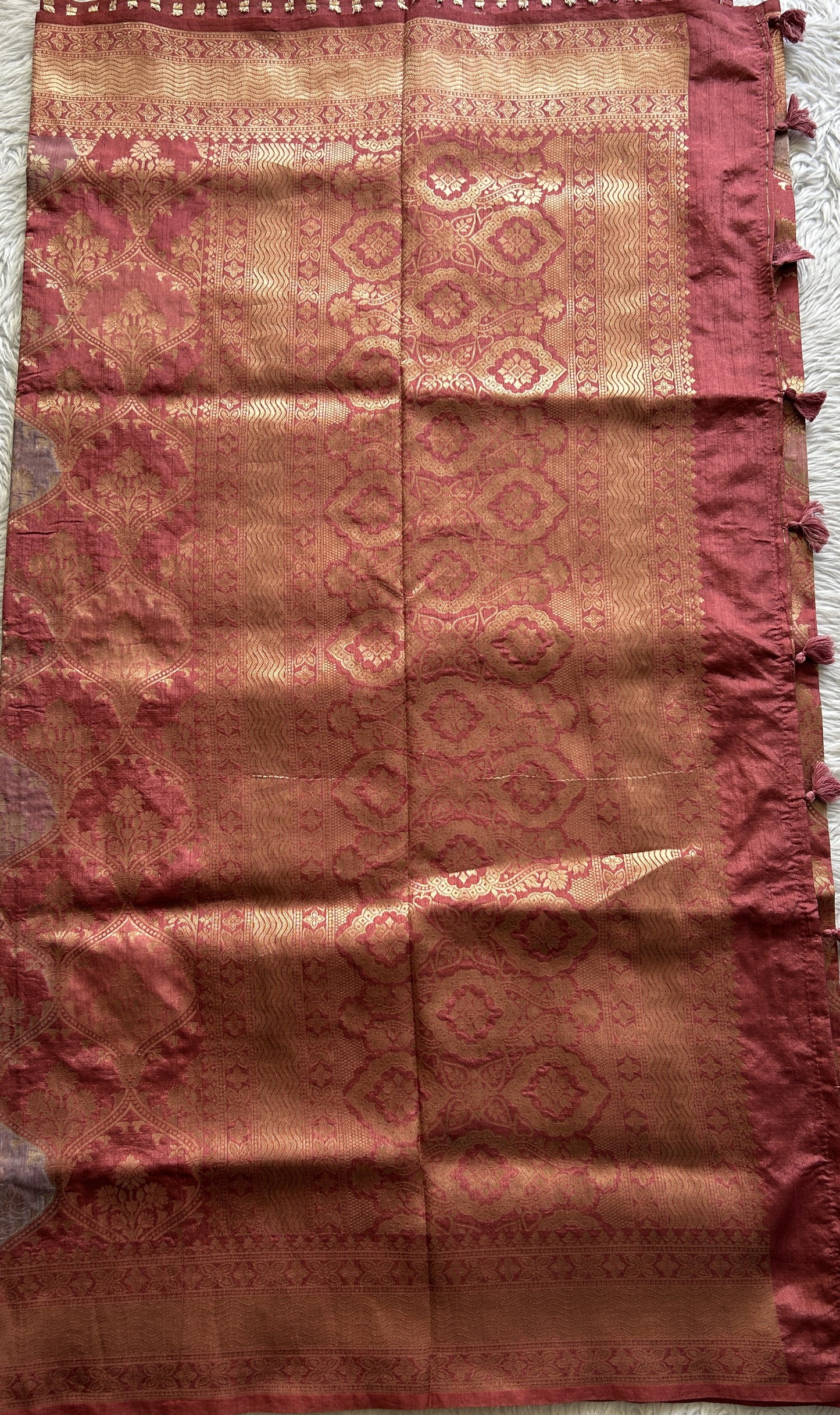 Semi Raw Silk Saree Rose Pink Colored Complemented with a Zari Border. - Sampradaya Designer Studio