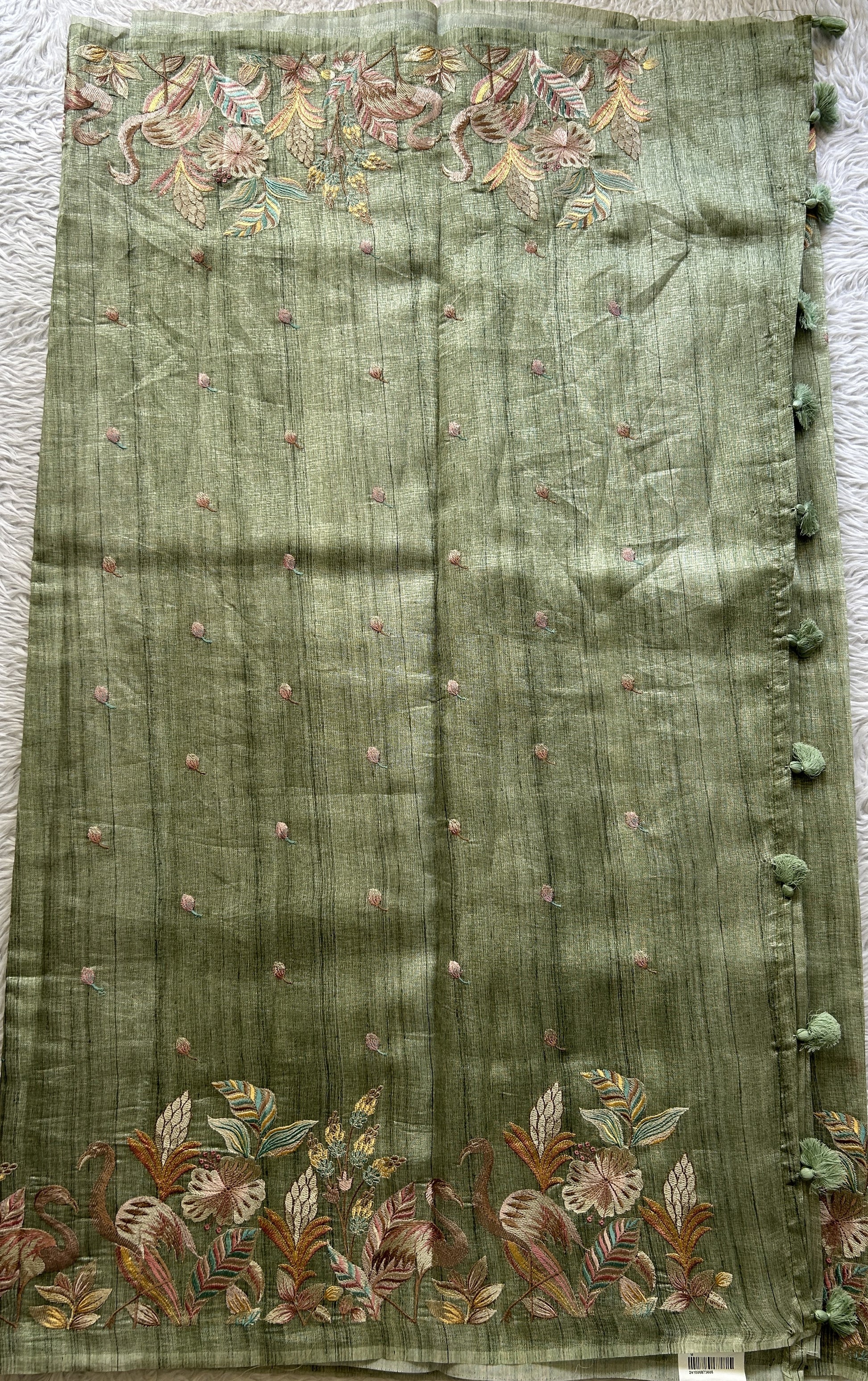 Semi Tussar Saree Light Green Colored Elegantly Paired with a Borderless. - Sampradaya Designer Studio
