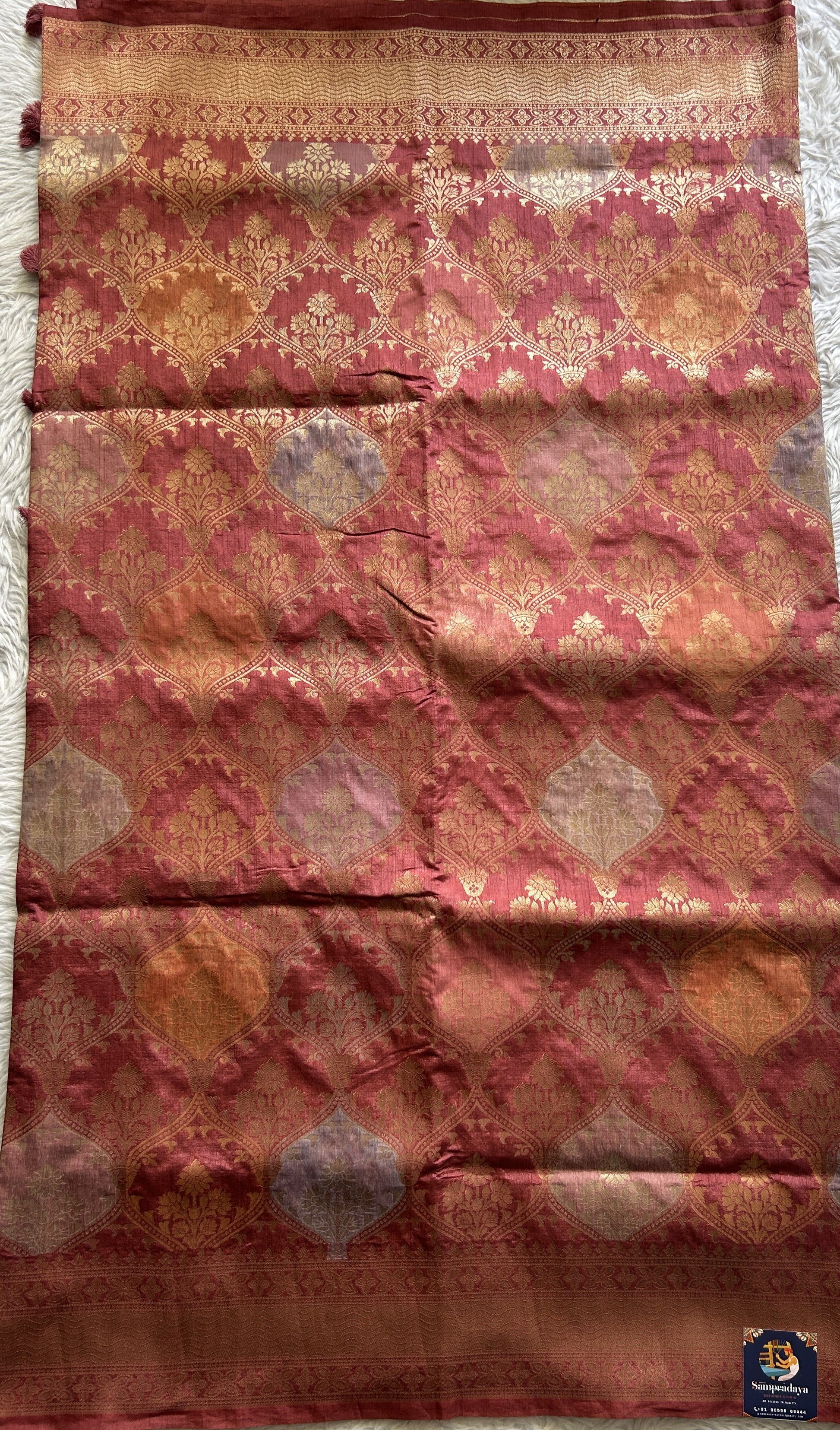 Semi Raw Silk Saree Rose Pink Colored Complemented with a Zari Border. - Sampradaya Designer Studio